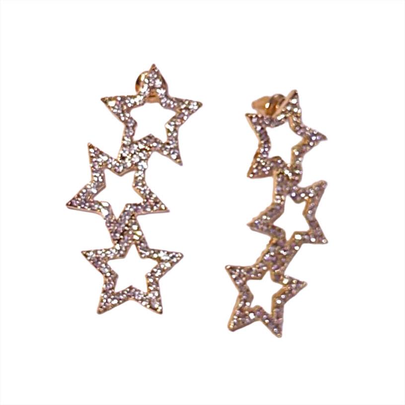 333 STAR Gold Diamanté Star Outline Earrings