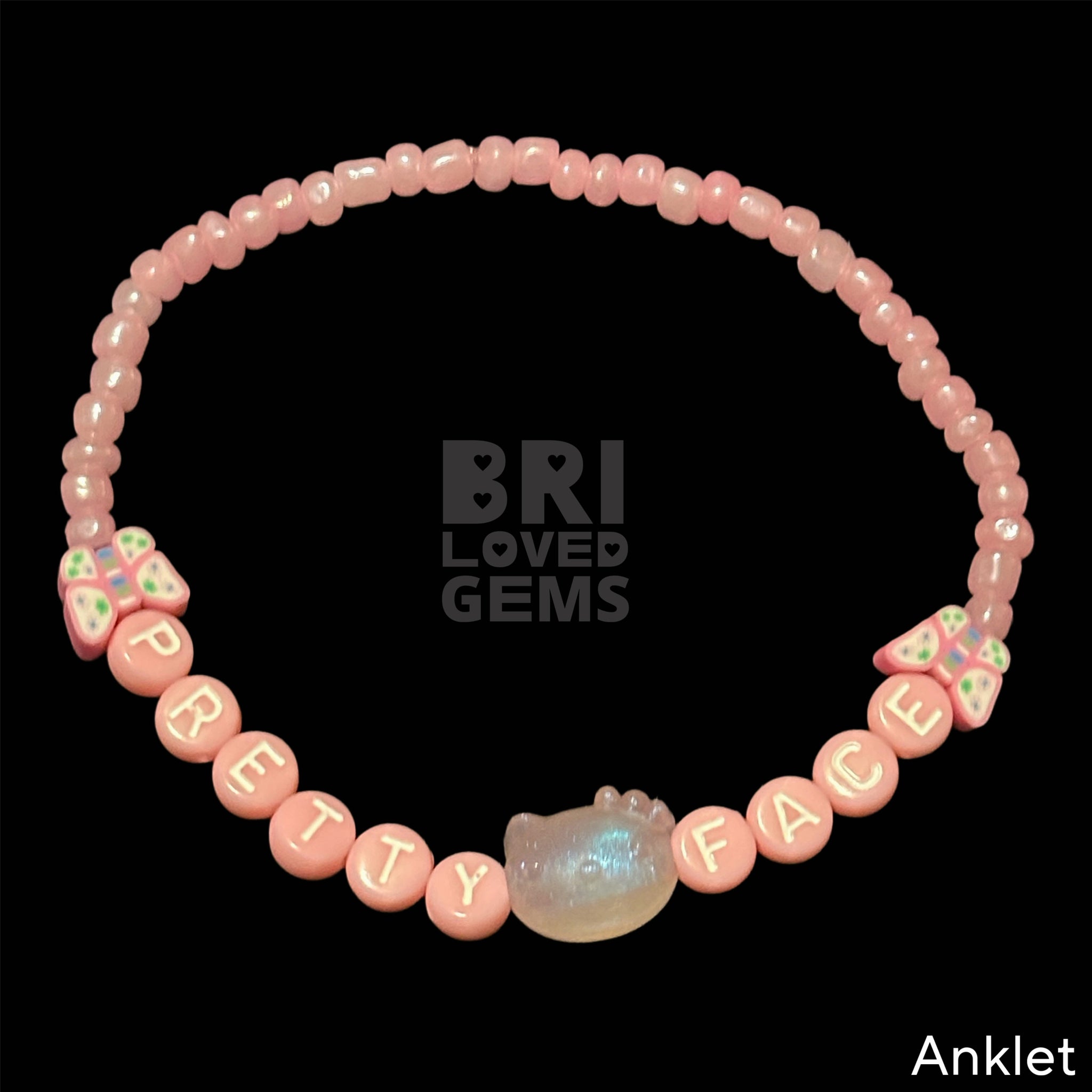 PRETTY FACE 😻🦋 Handmade Beaded Ankle Bracelet (Baby Pink)