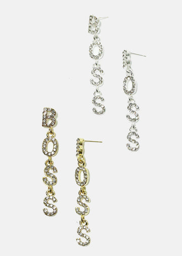 THE BIGGEST "BOSS" Diamanté Long Dangle Earrings